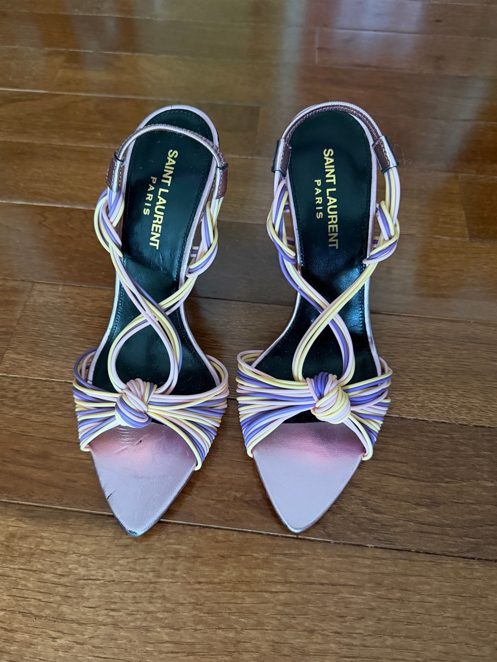 Authentic Saint Laurent Strappy Sandal in Malva, Peach & Gerbera
